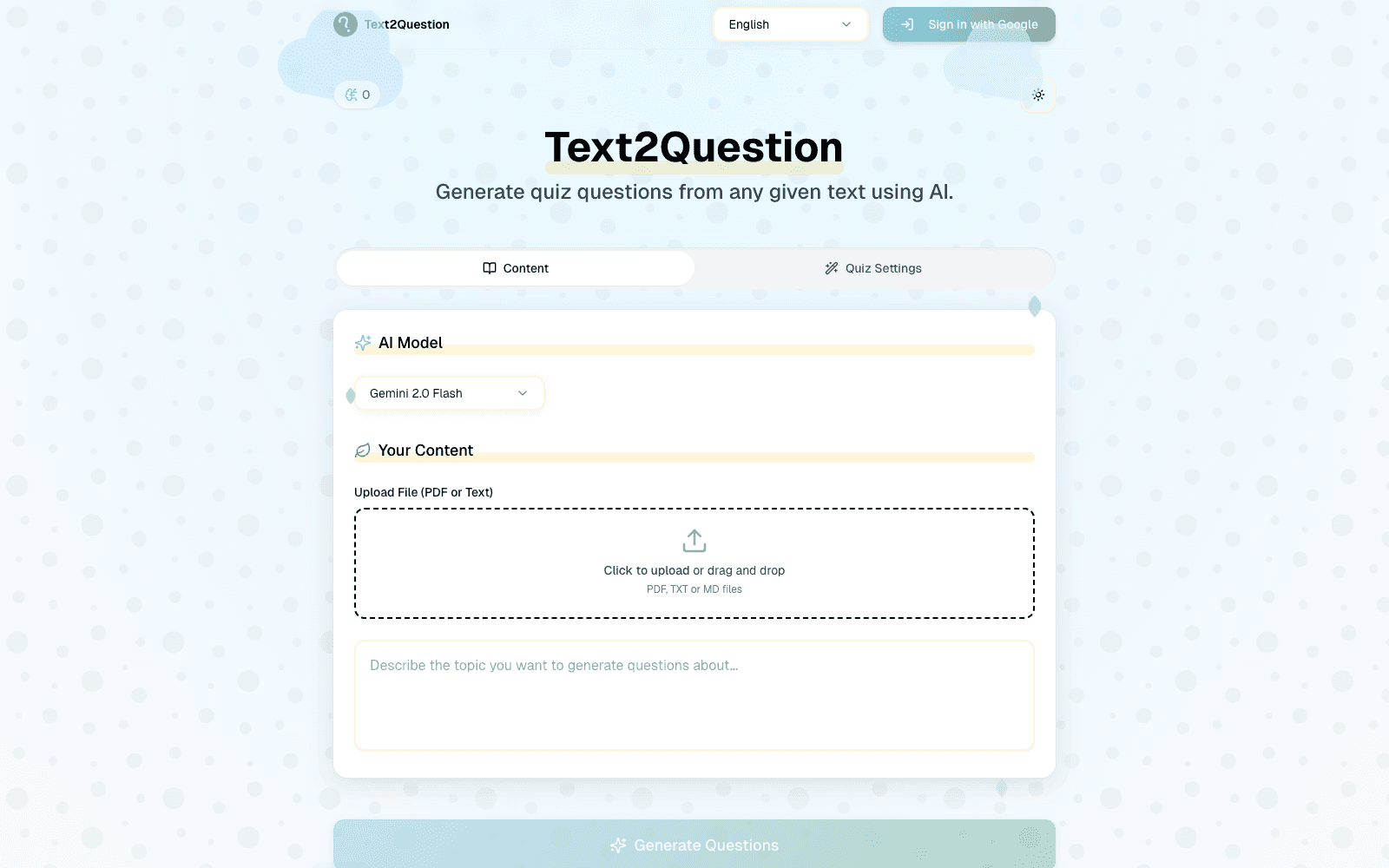 Text2Question — Turn any text into study-ready questions.